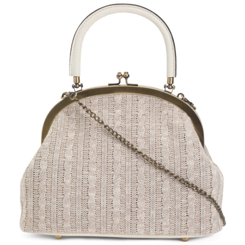 PATRICIA NASH Willow Knit Fabric Frame Satchel With Leather Trim